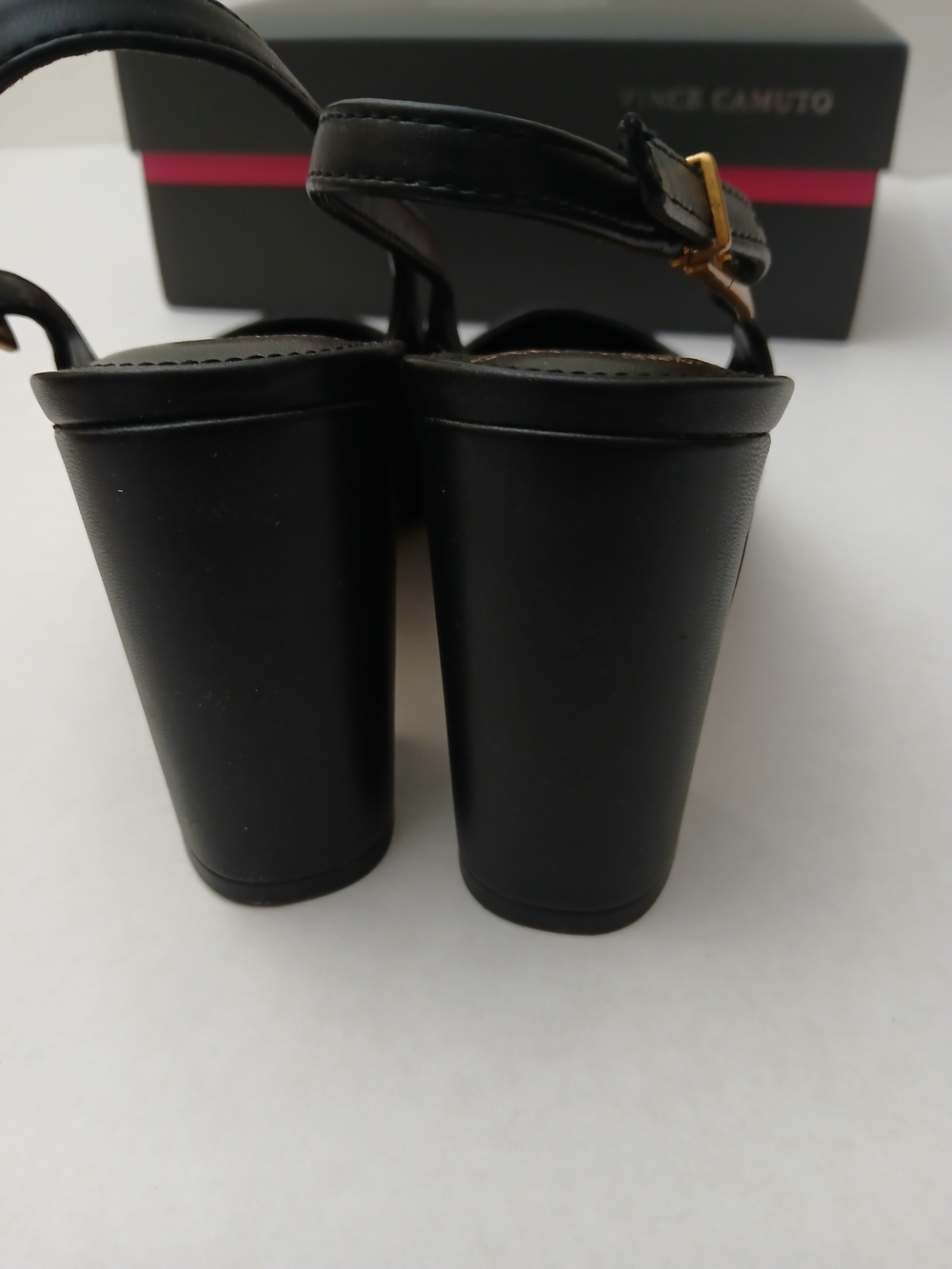 Vince Camuto Black Leather Pointed Slingback Pumps with Gold Buckles - Picture 8 of 11